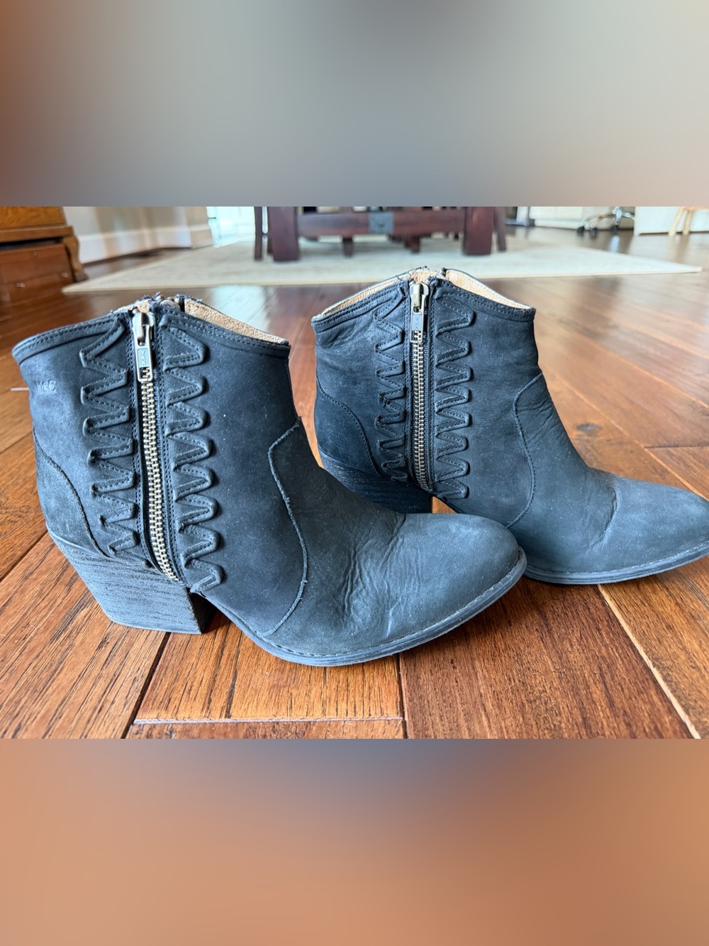 Musse & Cloud Black Suede Ankle Booties with Side Zipper